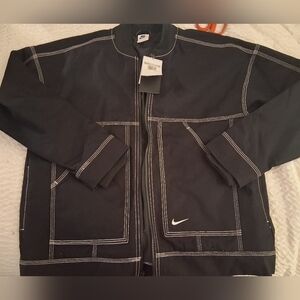 Nike Women's Black Bomber Jacket with White Stitching